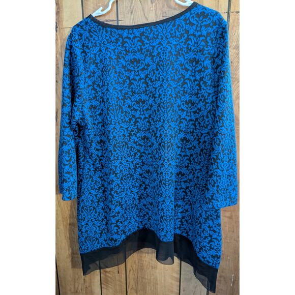 Bleeker & Mcdougal Top Shirt Blouse Plus Size 1X Blue Black Tunic Made USA New - Picture 3 of 6
